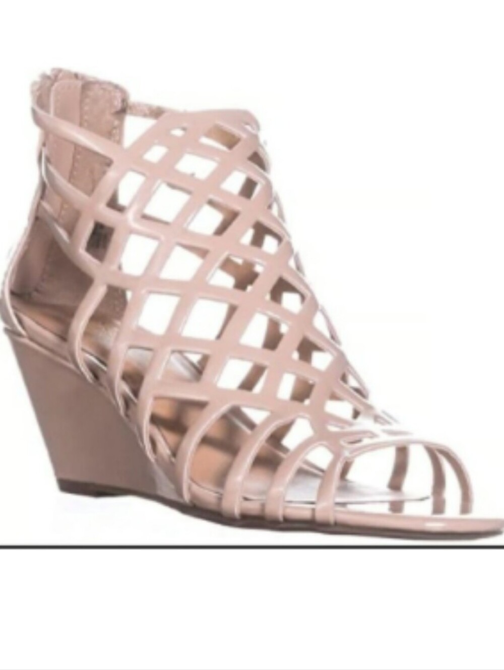 Material Girl Nude Patent Lattice Wedge Open Toe  Sandal Size 7.5